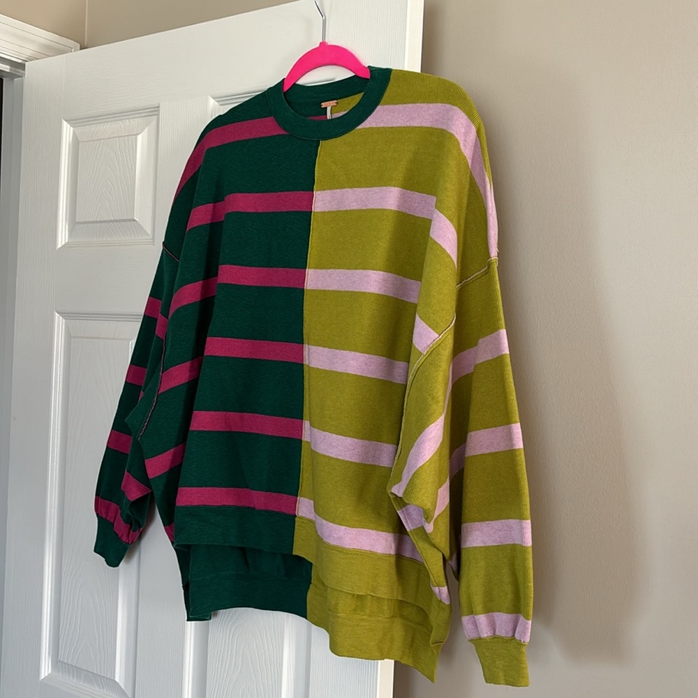 Free People Colorblock Striped Sweater in Green, Pink, Lime - Picture 4 of 8